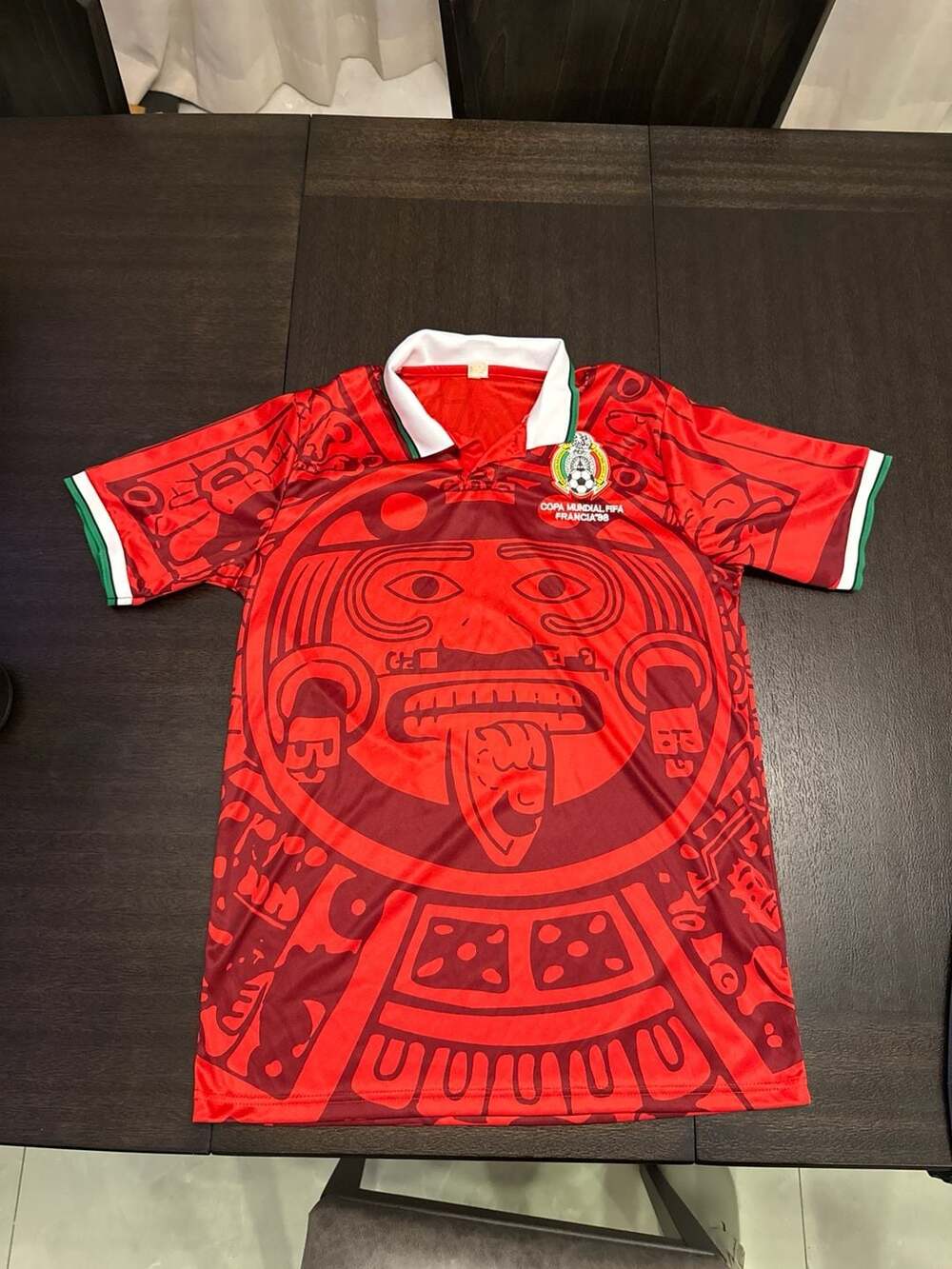 1998 Mexico Red Away Retro Aztec Calendar Soccer Jersey Francia '98